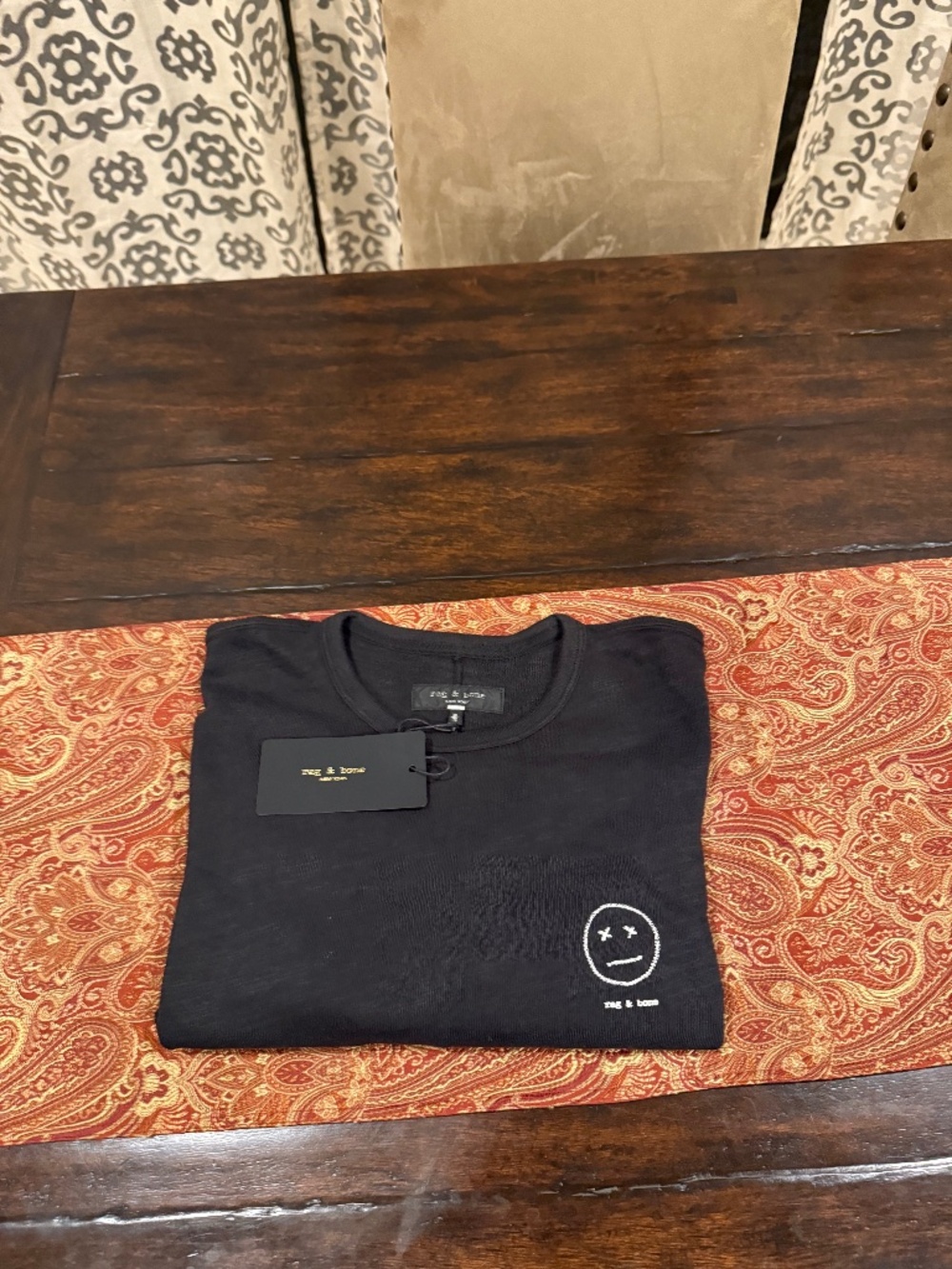Rag & Bone Men's XL Black Sour Face Cotton Embroidered Tee MSRP $128